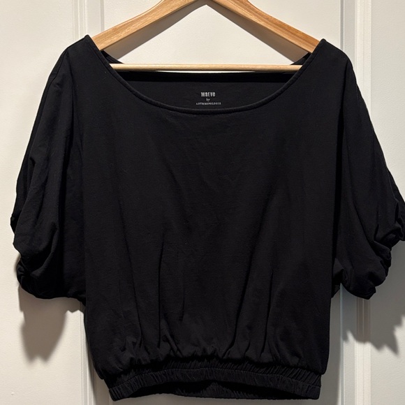 Anthropologie Tops - Anthropologie Black Boatneck Puff-Sleeve Crop Top